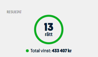 13 rätt – 433 000 kr!